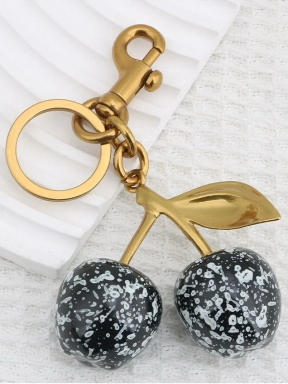 Gold Cherry Keychain with Black Speckled Charm